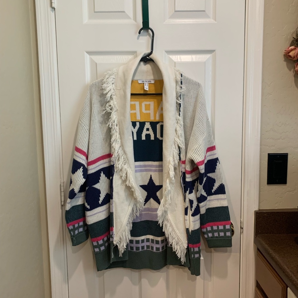 Peace Love World Cream and Yellow Knit Cardigan